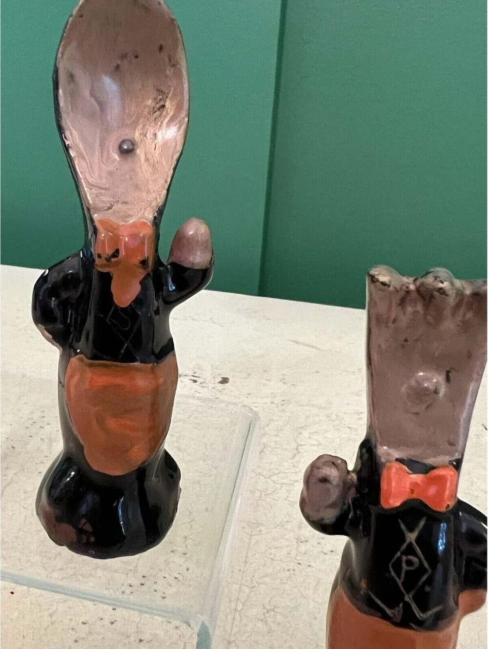 Antique Anthropomorphic Spoon and Fork Salt and Pepper Set